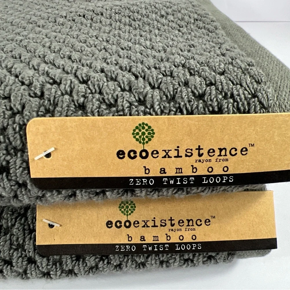 Ecoexistence Bamboo Bath Towels Set of 2 Dark Gray Soft Zero Twist Cotton NEW